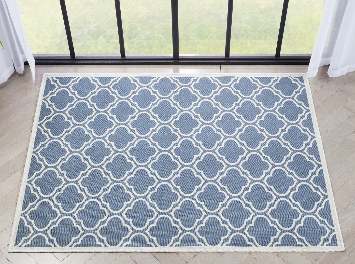 Lattice Moroccan Trellis Charcoal Grey Washable Rug W-MR-04A