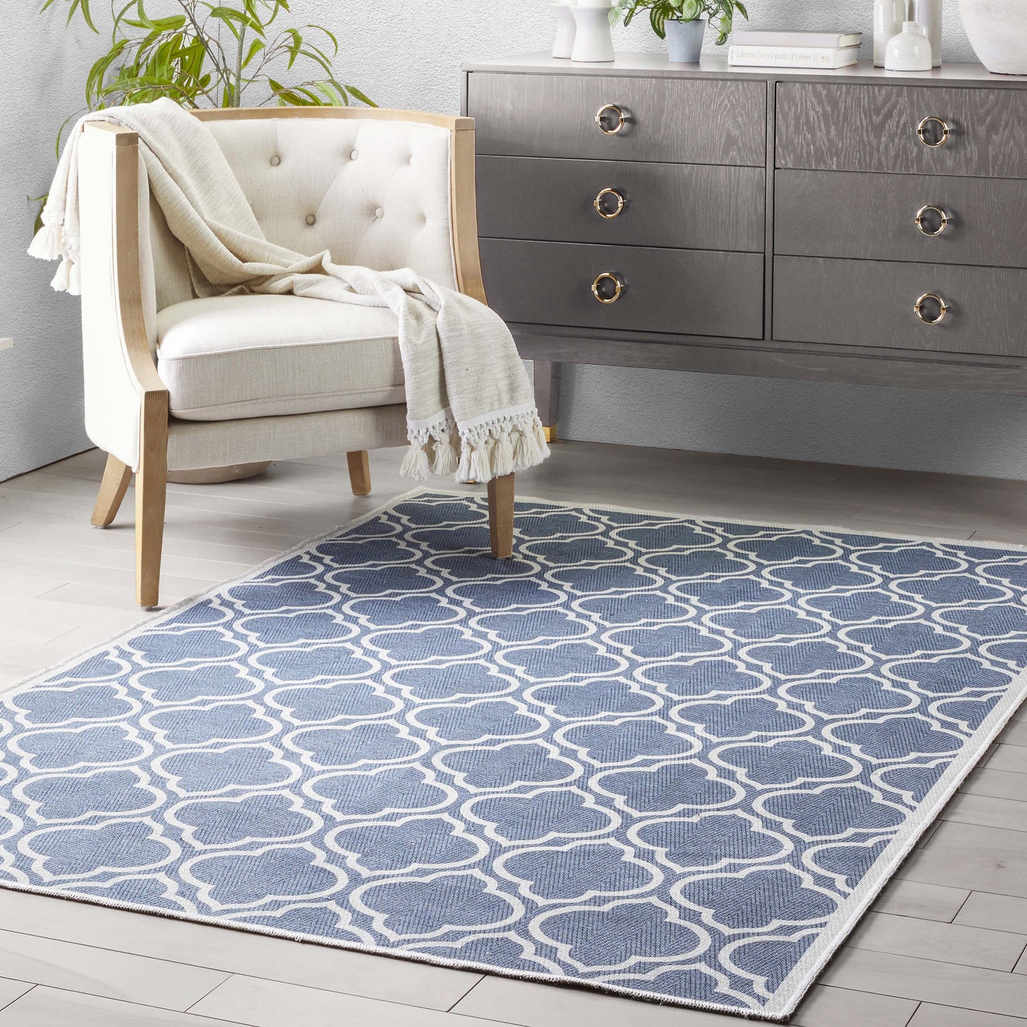 Lattice Moroccan Trellis Charcoal Grey Washable Rug W-MR-04A