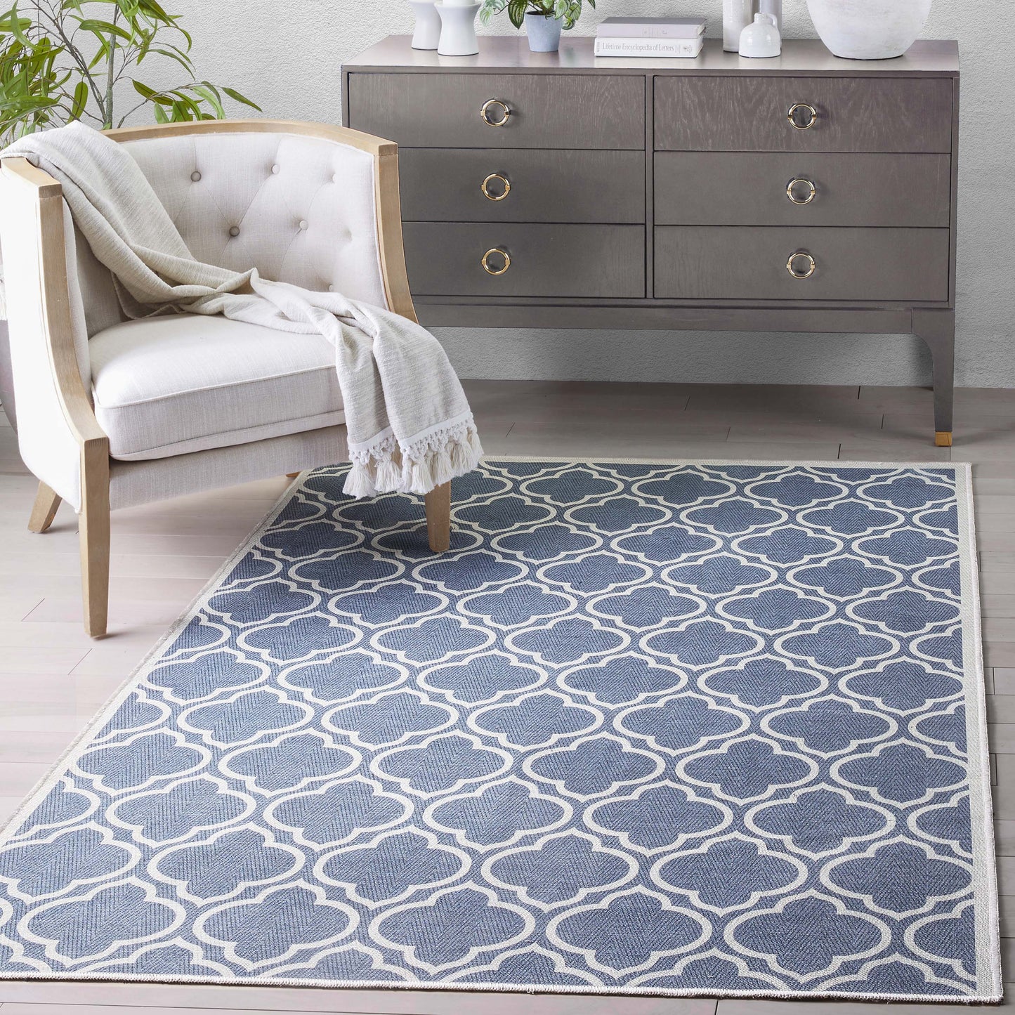Lattice Moroccan Trellis Charcoal Grey Washable Rug W-MR-04A
