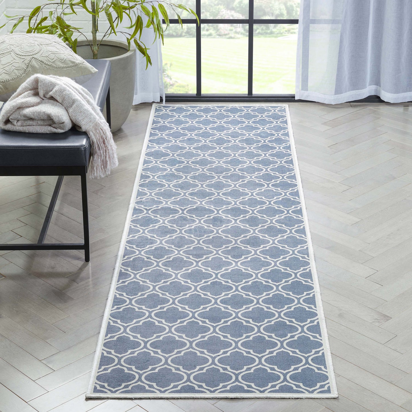 Lattice Moroccan Trellis Charcoal Grey Washable Rug W-MR-04A