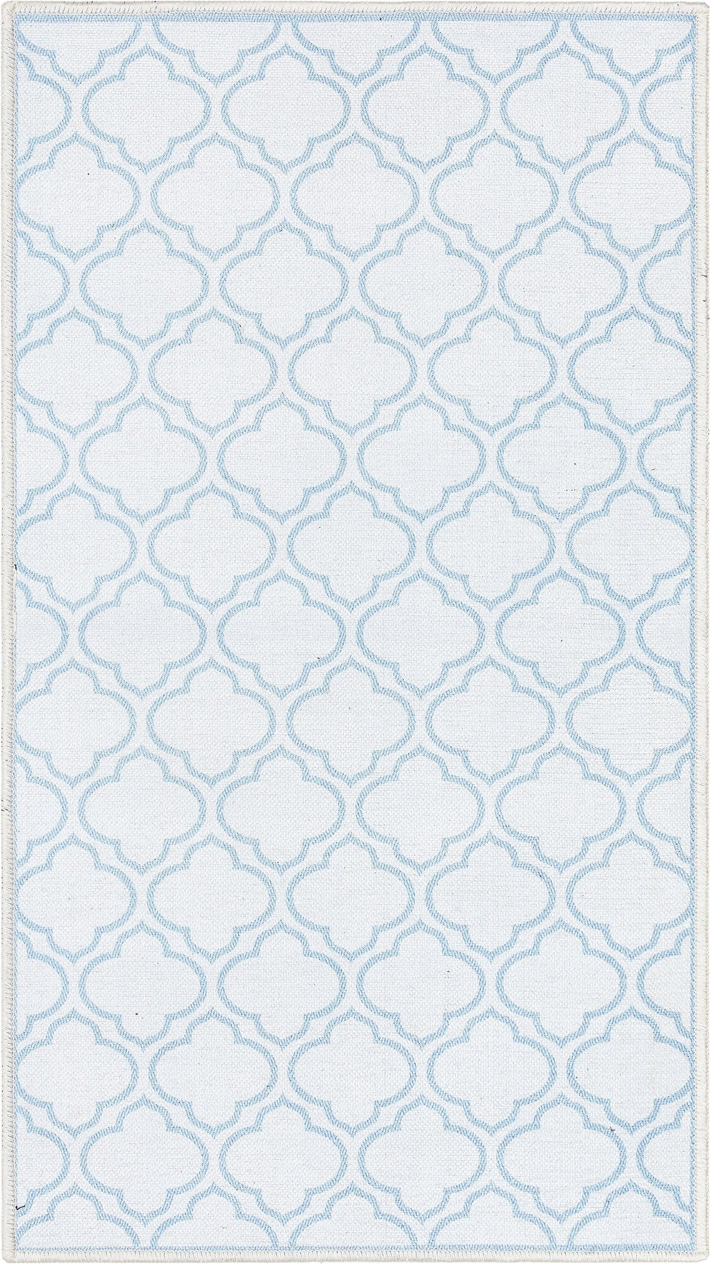 Lattice Moroccan Trellis Ivory Light Blue Washable Rug W-MR-04H