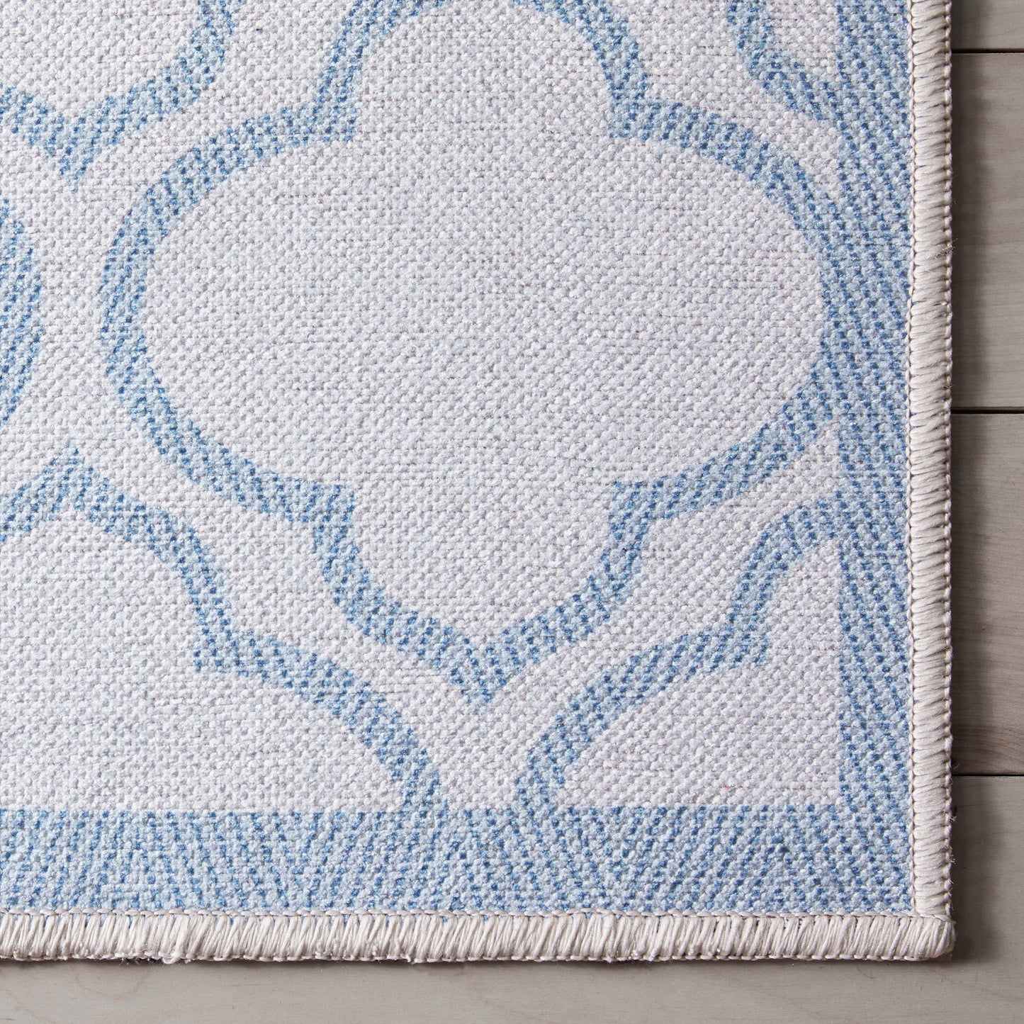 Lattice Moroccan Trellis Ivory Light Blue Washable Rug W-MR-04H
