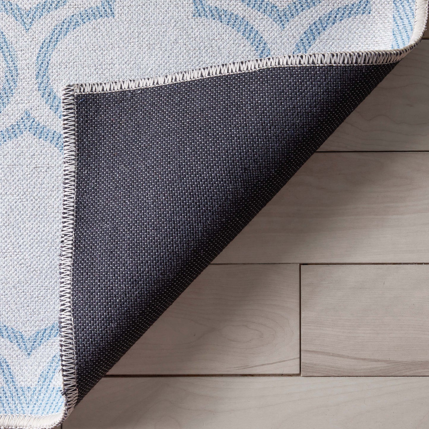 Lattice Moroccan Trellis Ivory Light Blue Washable Rug W-MR-04H