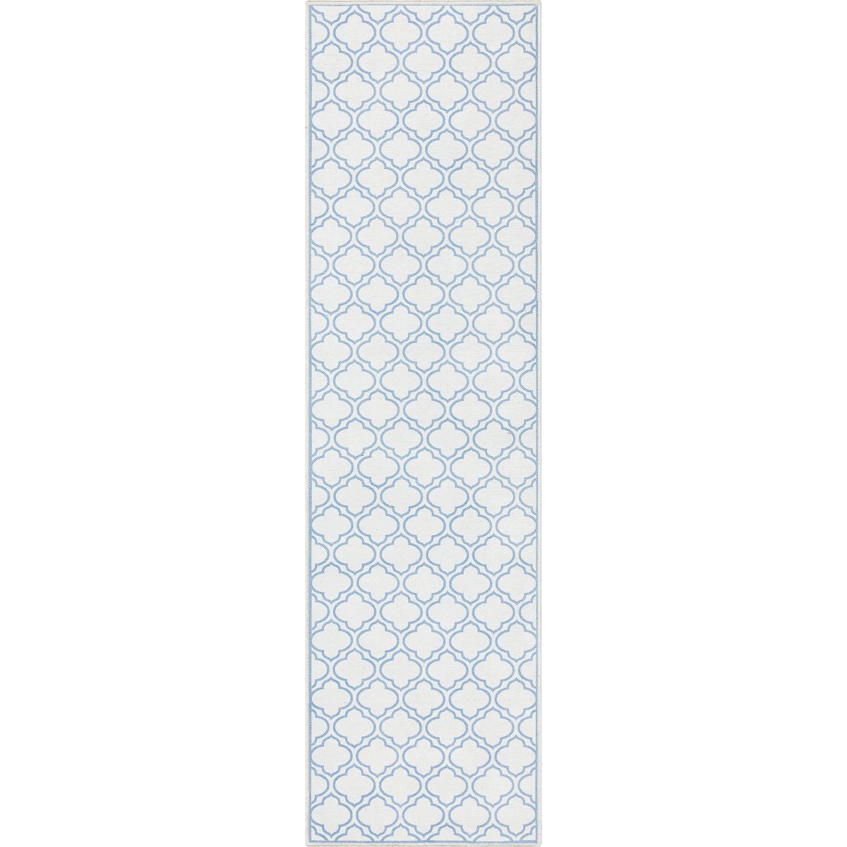 Lattice Moroccan Trellis Ivory Light Blue Washable Rug W-MR-04H