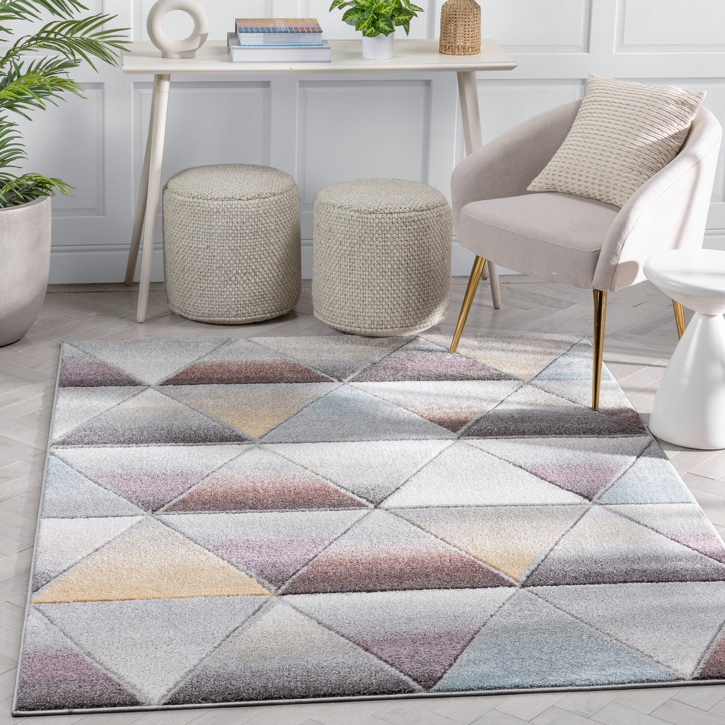 Ely Mid-Century Modern Geometric Triangles Grey Multi 3D Textured Rug WH-147
