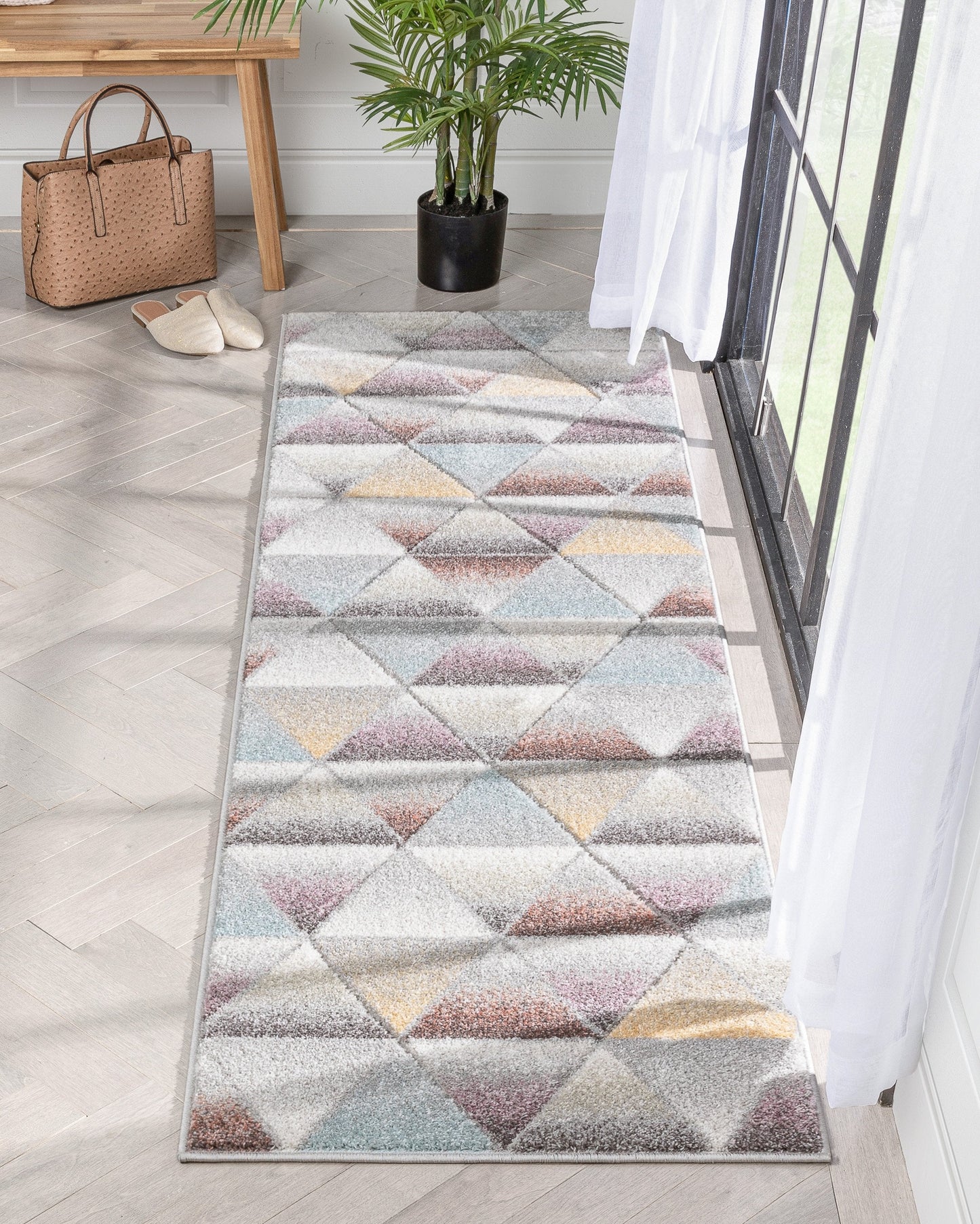 Ely Mid-Century Modern Geometric Triangles Grey Multi 3D Textured Rug WH-147