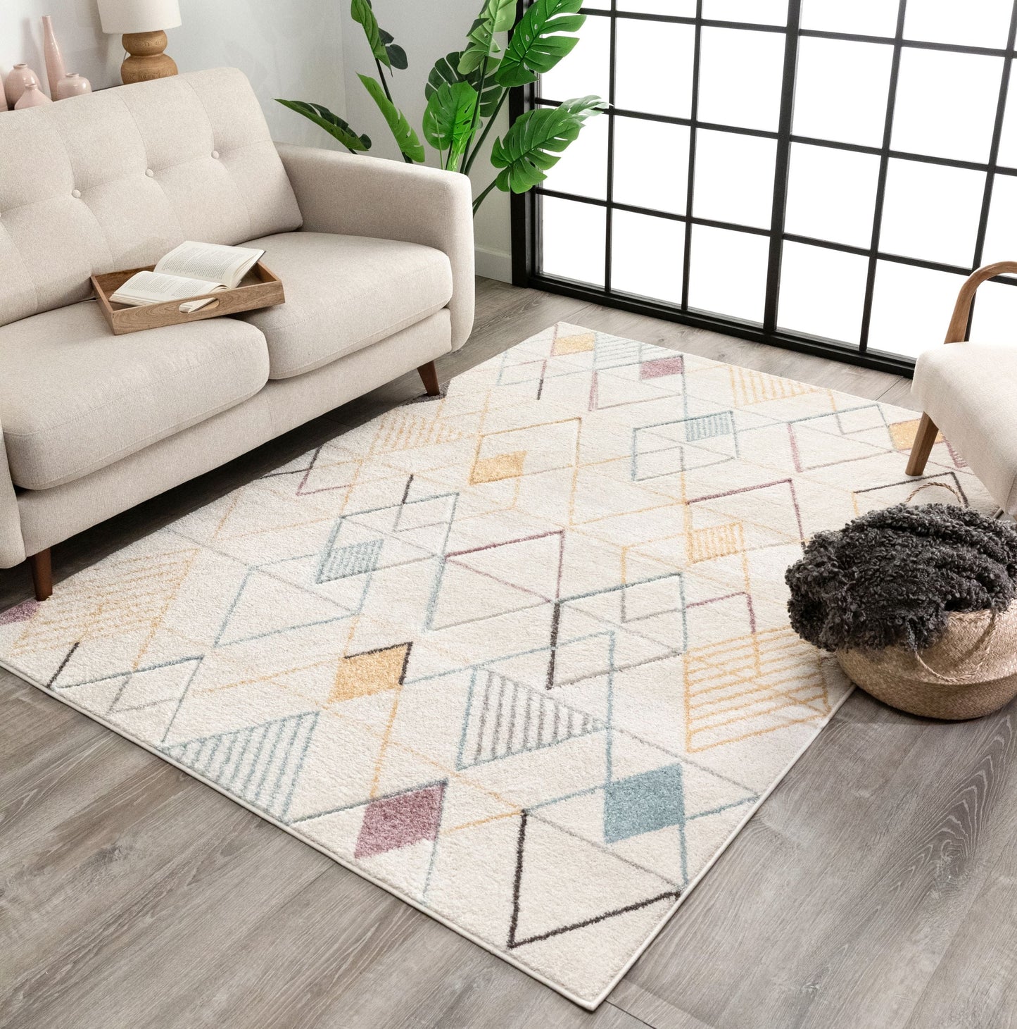 Prism Geometric Scandinavian 3D Textured White Rug WH-42