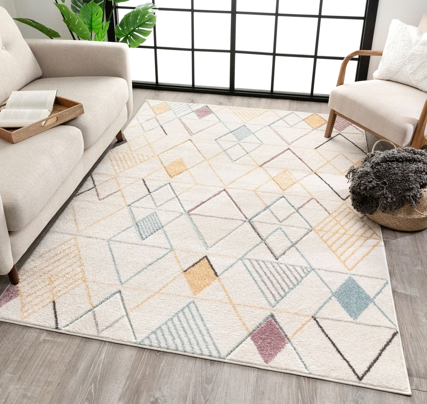 Prism Geometric Scandinavian 3D Textured White Rug WH-42