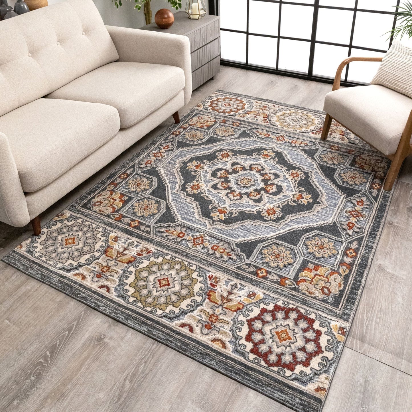 Argo Bohemian Aztec Tribal Grey Flatweave High-Low Rug WIL-17