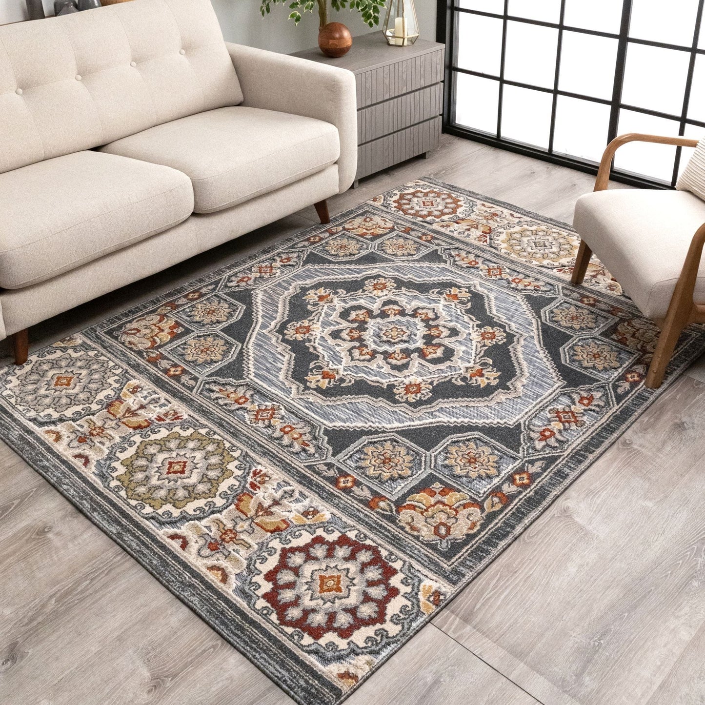 Argo Bohemian Aztec Tribal Grey Flatweave High-Low Rug WIL-17