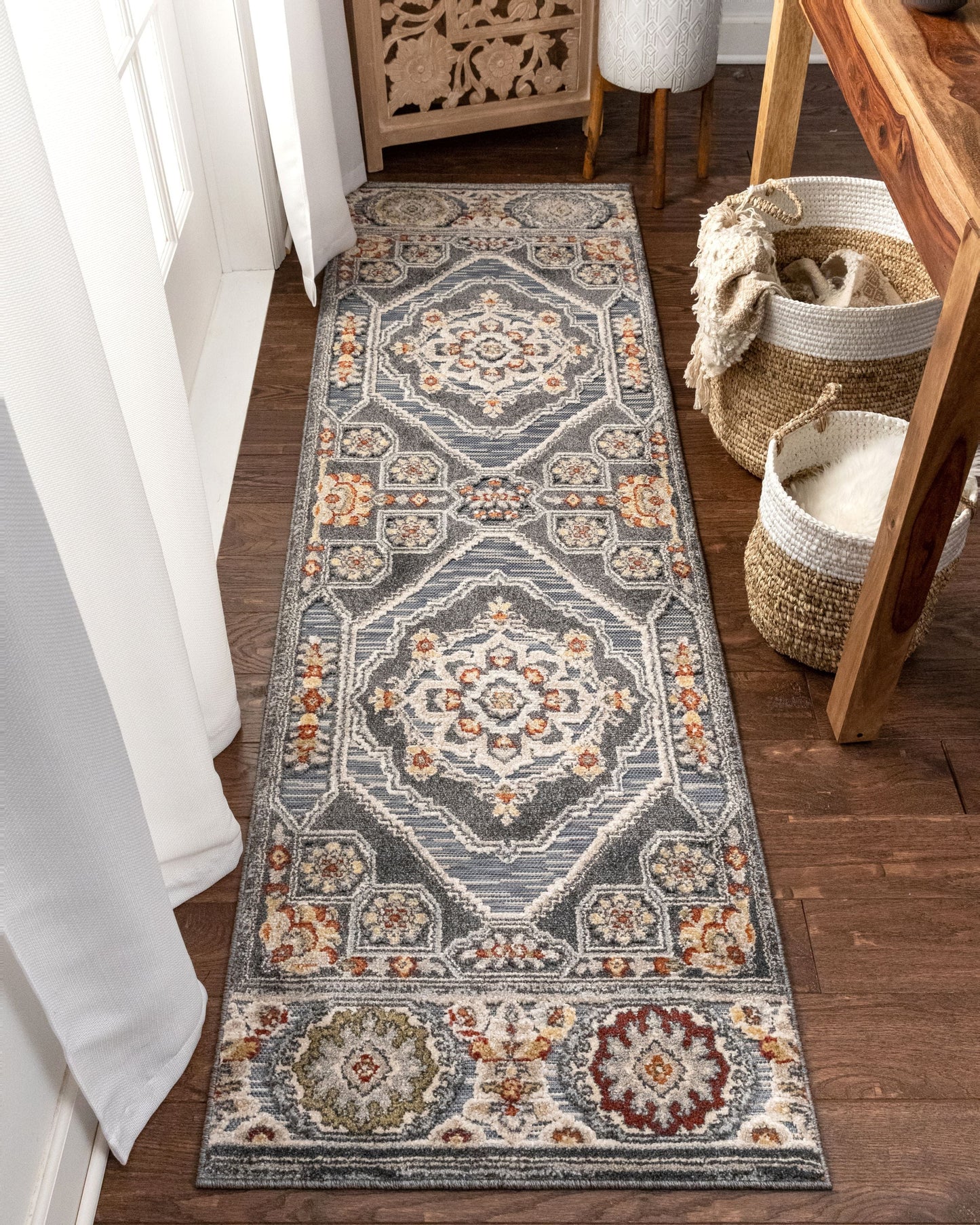 Argo Bohemian Aztec Tribal Grey Flatweave High-Low Rug WIL-17
