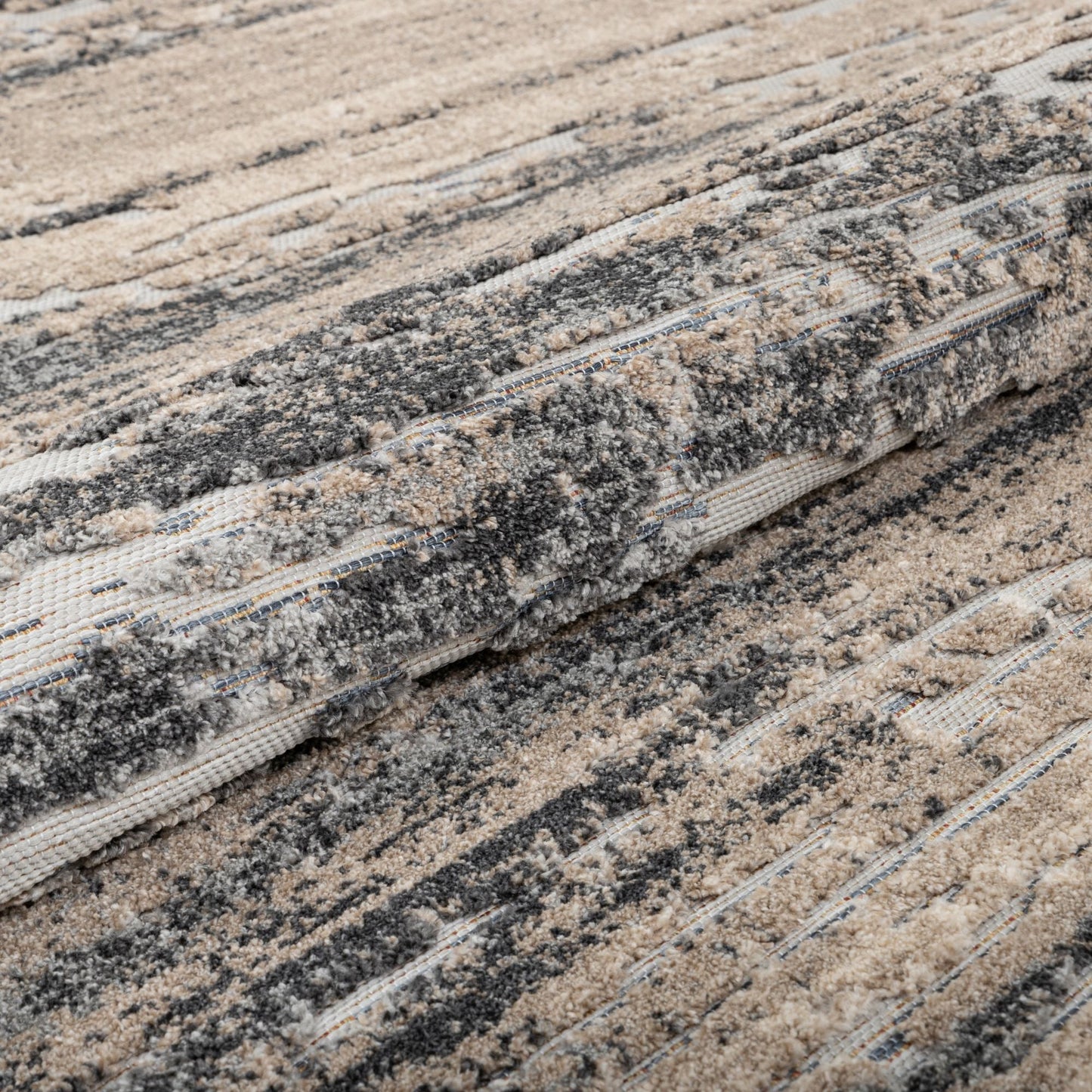 Twilight Abstract Distressed Beige Grey Flatweave High-Low Rug WIL-27