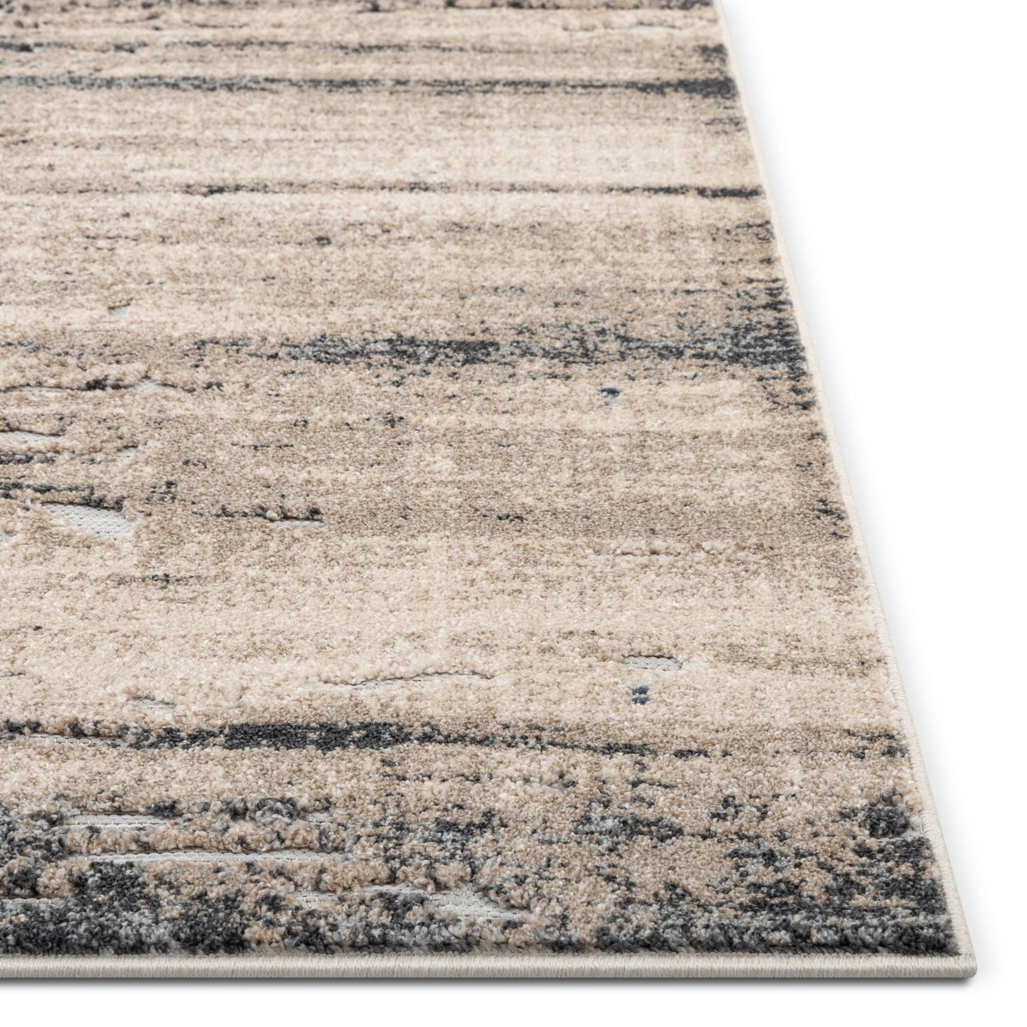 Twilight Abstract Distressed Beige Grey Flatweave High-Low Rug WIL-27