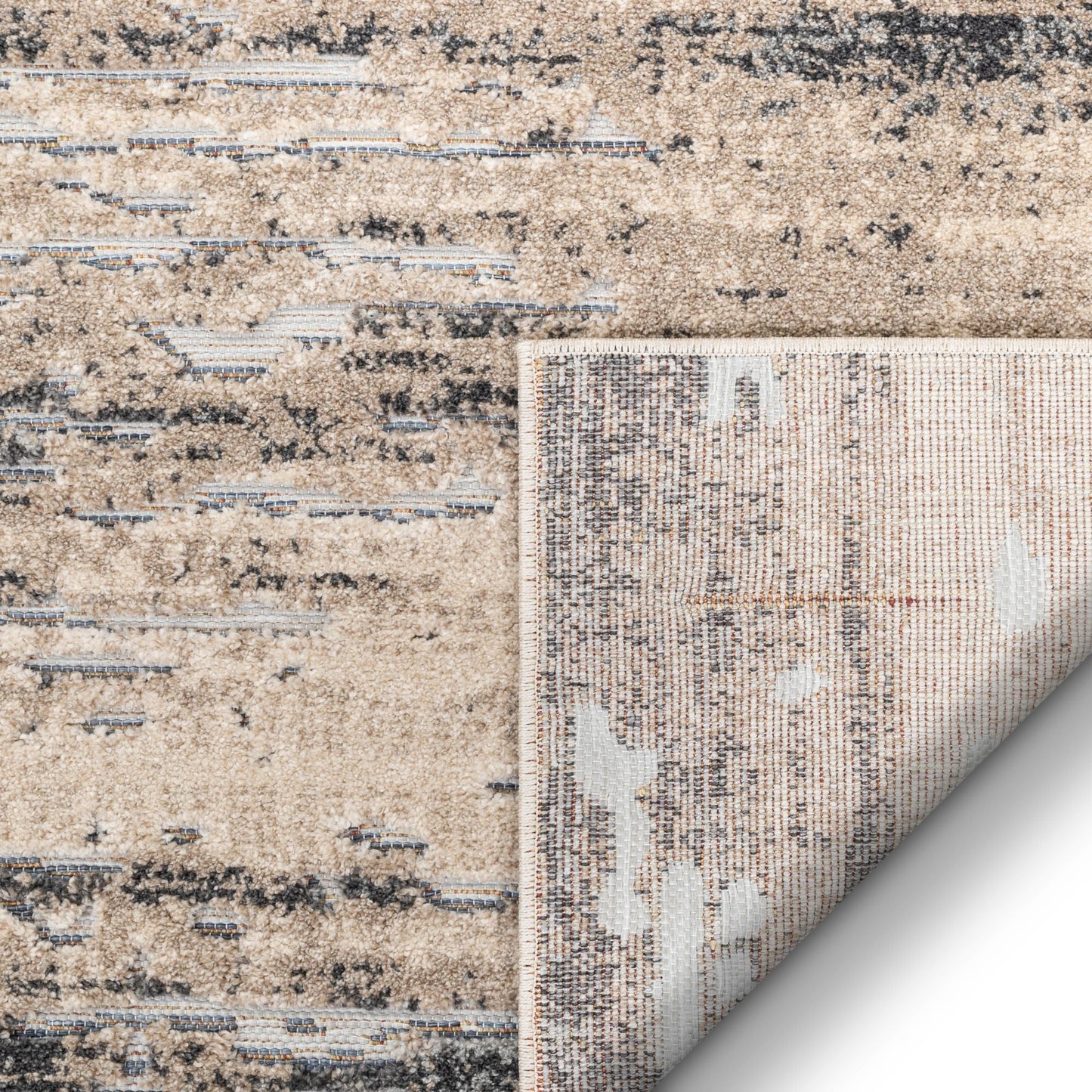 Twilight Abstract Distressed Beige Grey Flatweave High-Low Rug WIL-27