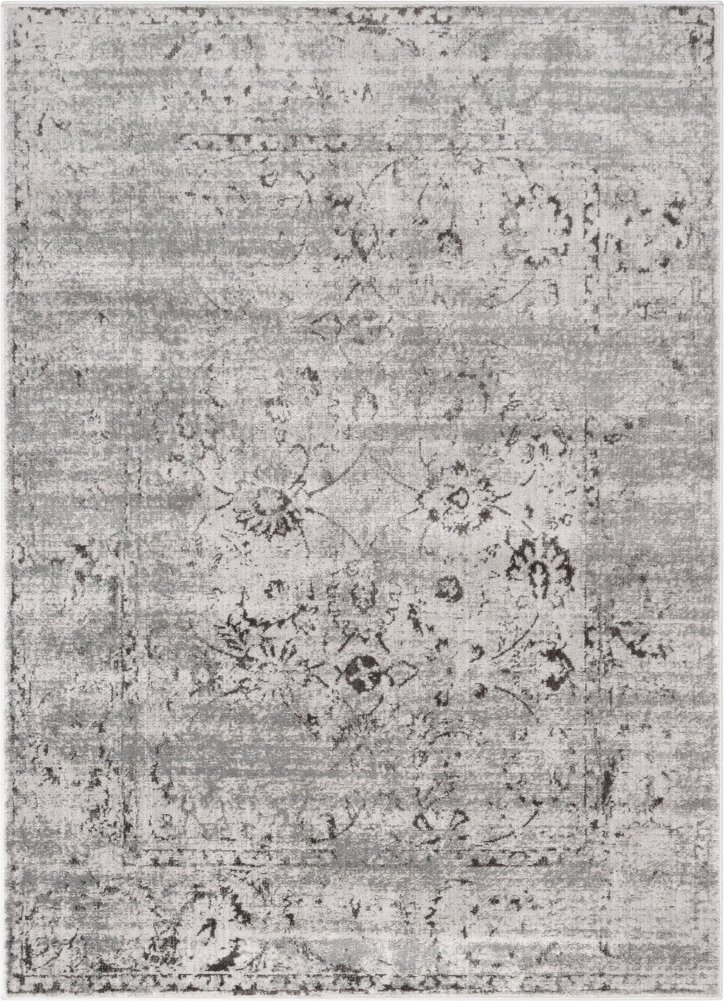 Thiva Vintage Oriental Floral Pattern Grey Rug ZAZ-17