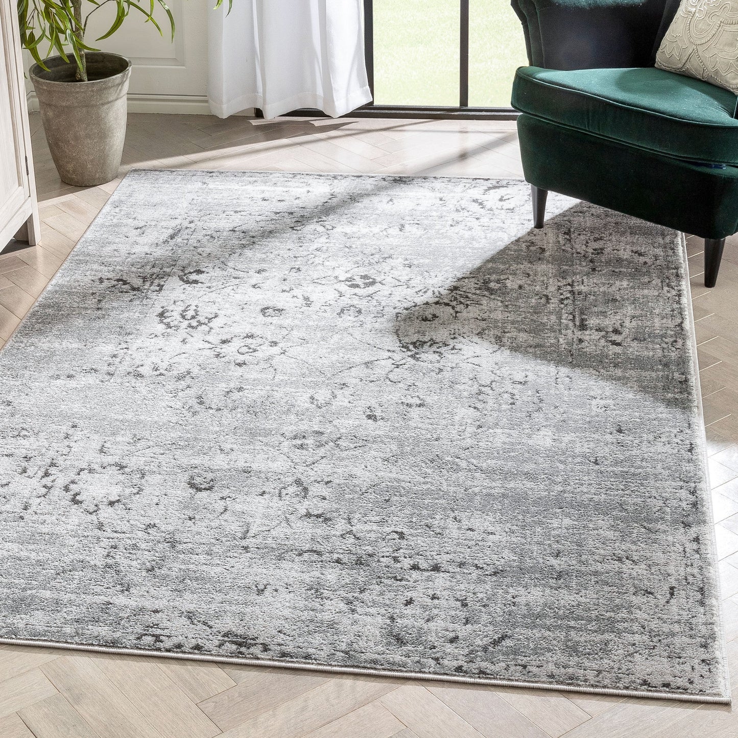 Thiva Vintage Oriental Floral Pattern Grey Rug ZAZ-17
