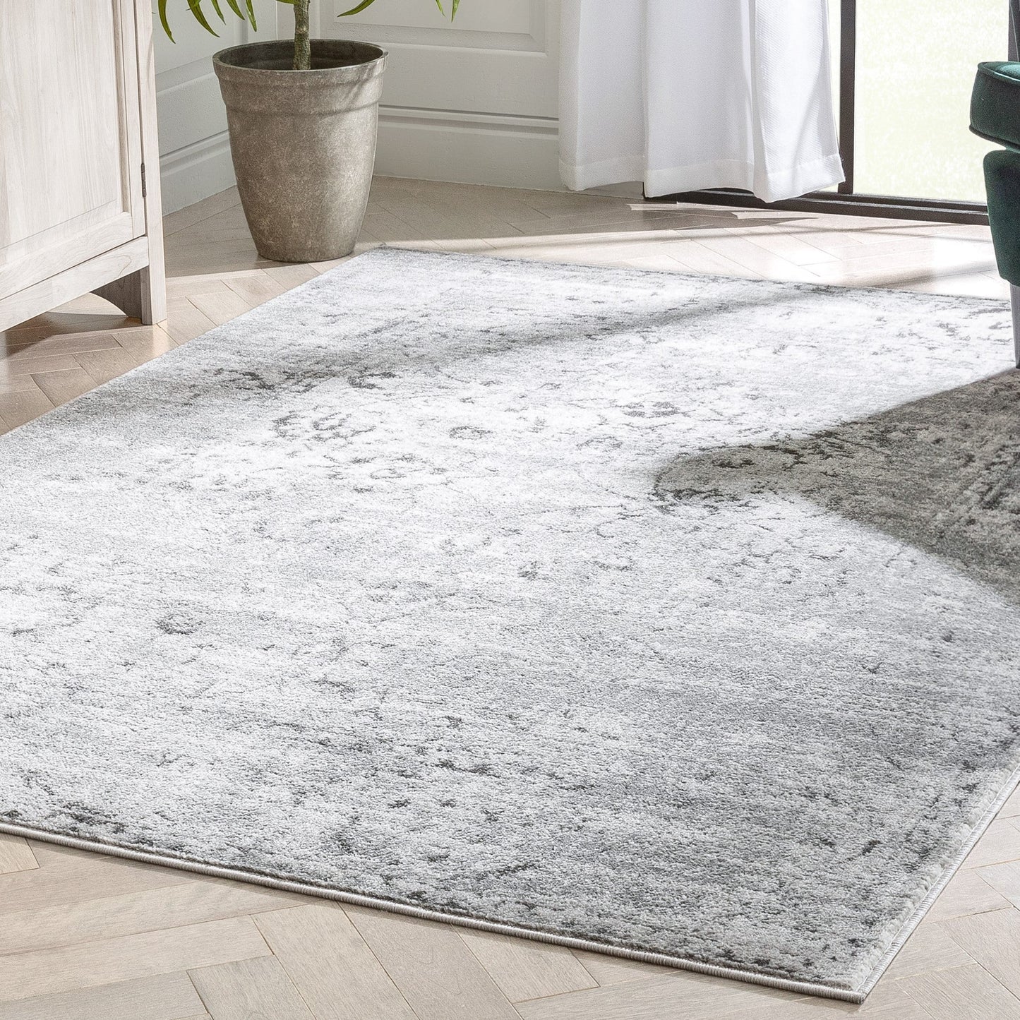 Thiva Vintage Oriental Floral Pattern Grey Rug ZAZ-17