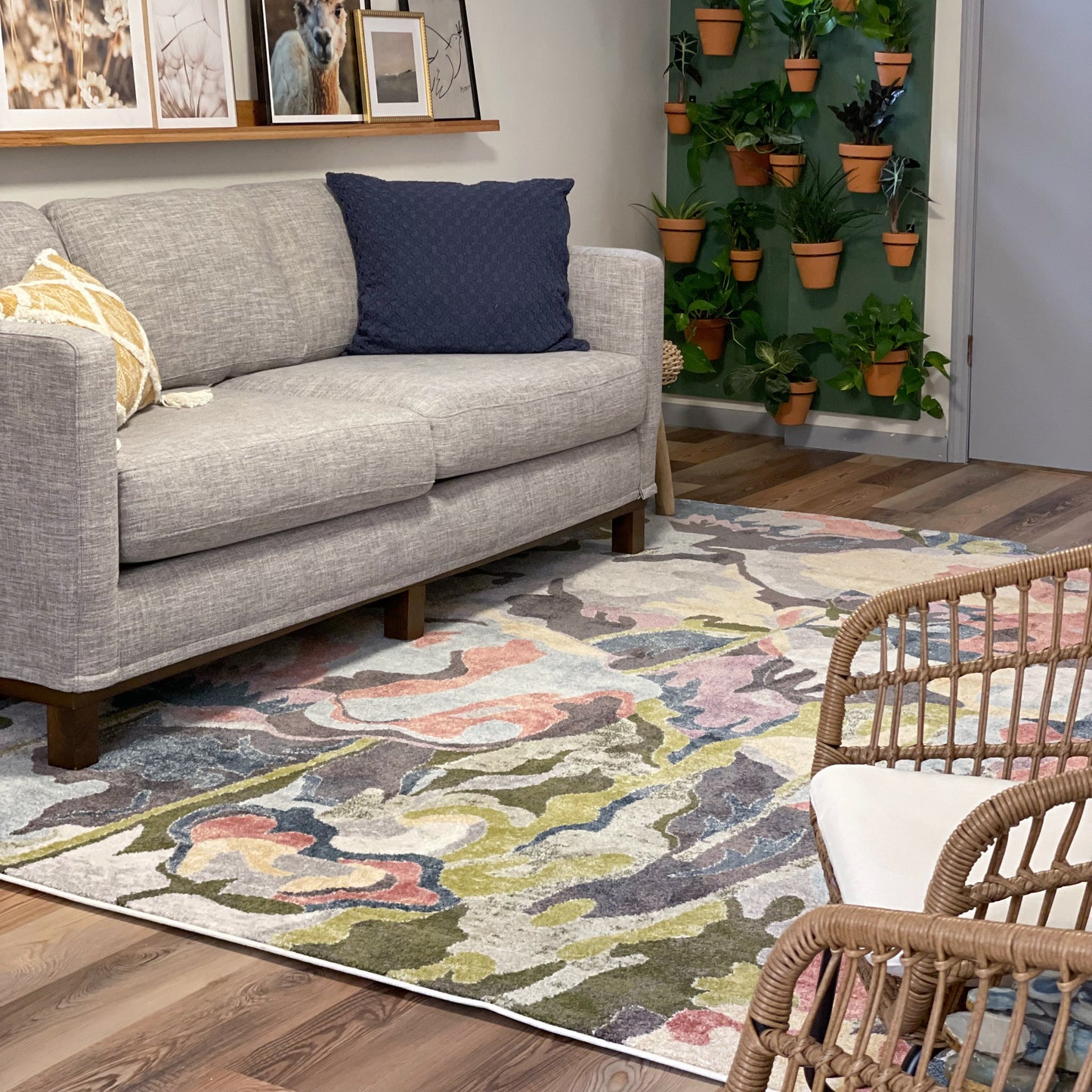 Posy Vintage Floral Blue Blush Rug IVY-34