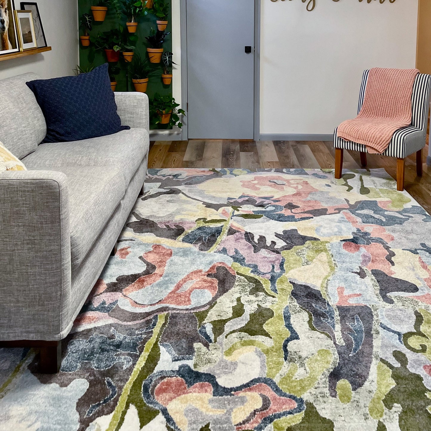 Posy Vintage Floral Blue Blush Rug IVY-34