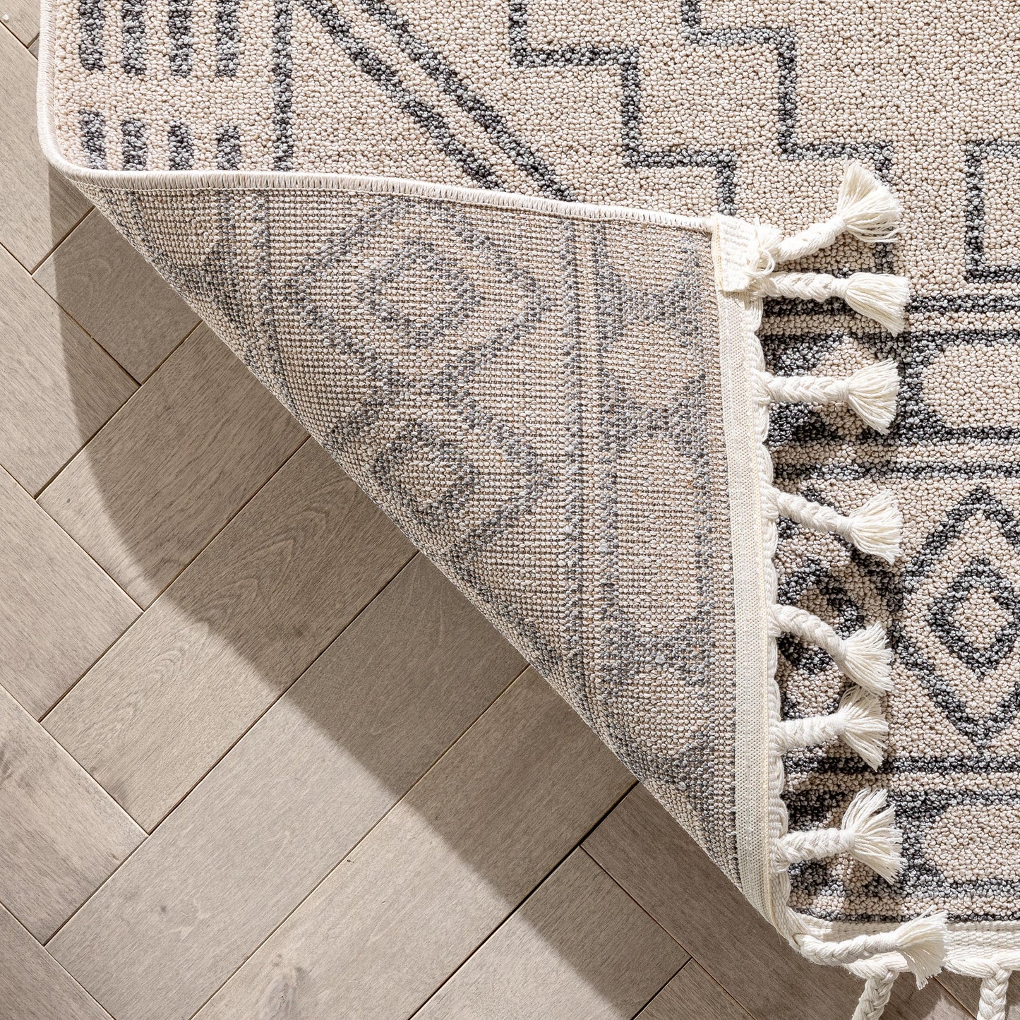 Zafer Tribal Geometric Pattern Ivory Kilim-Style RugLDL-212