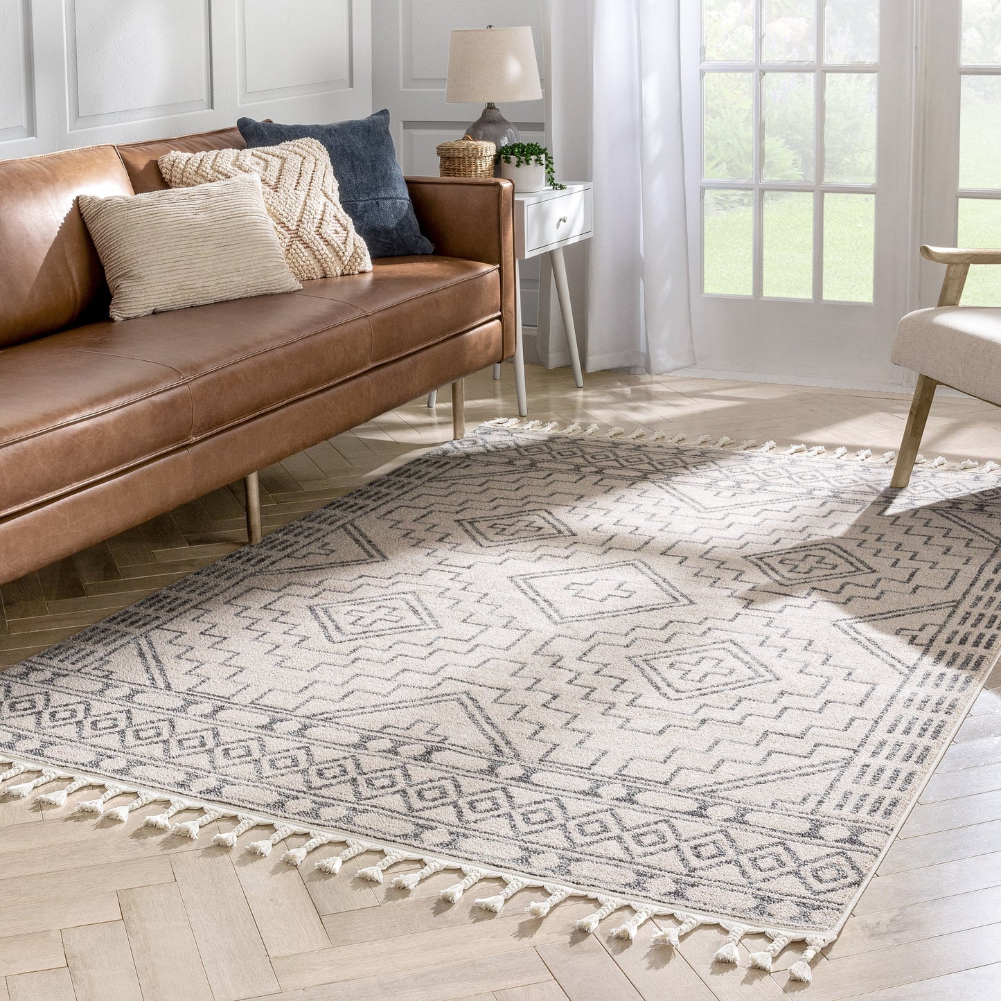 Zafer Tribal Geometric Pattern Ivory Kilim-Style RugLDL-212