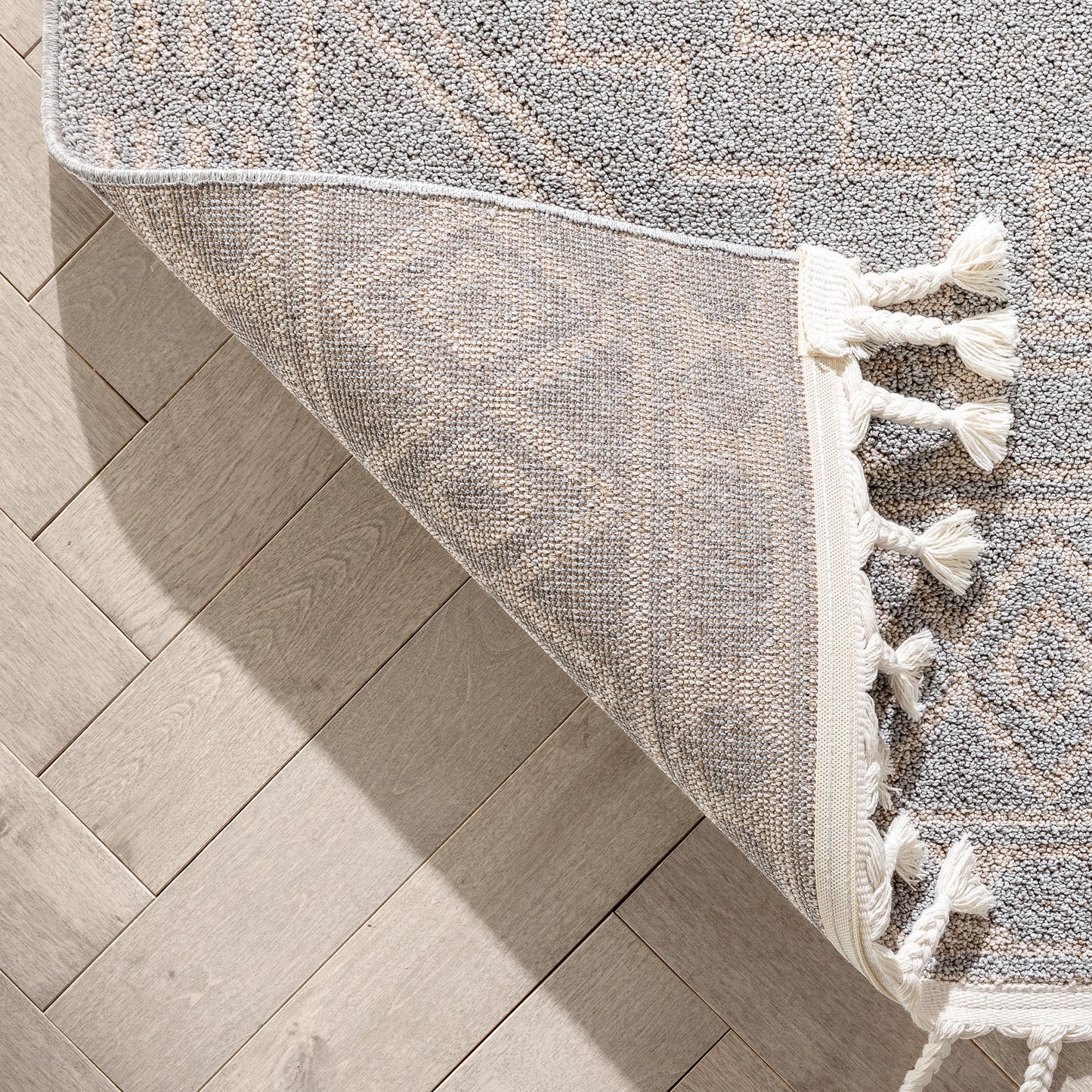 Zafer Tribal Geometric Pattern Grey Kilim-Style RugLDL-217