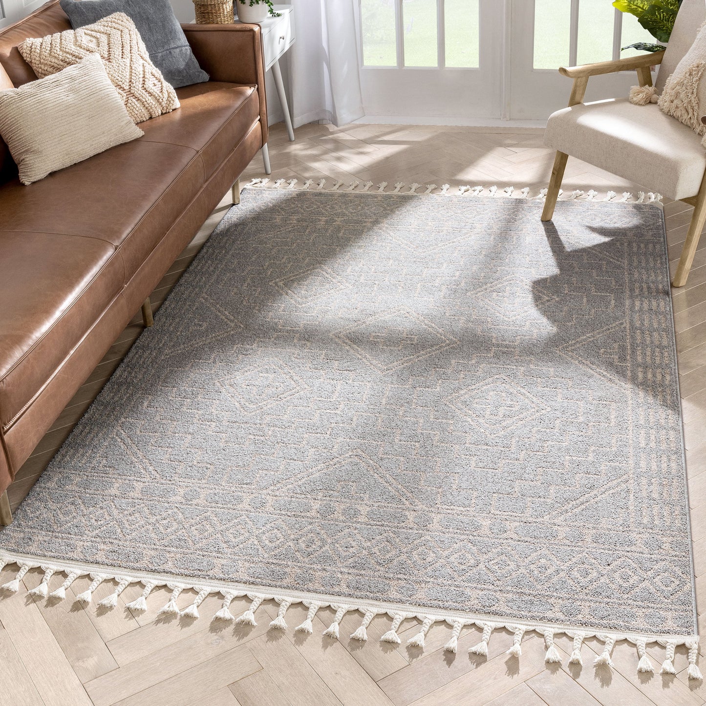 Zafer Tribal Geometric Pattern Grey Kilim-Style RugLDL-217