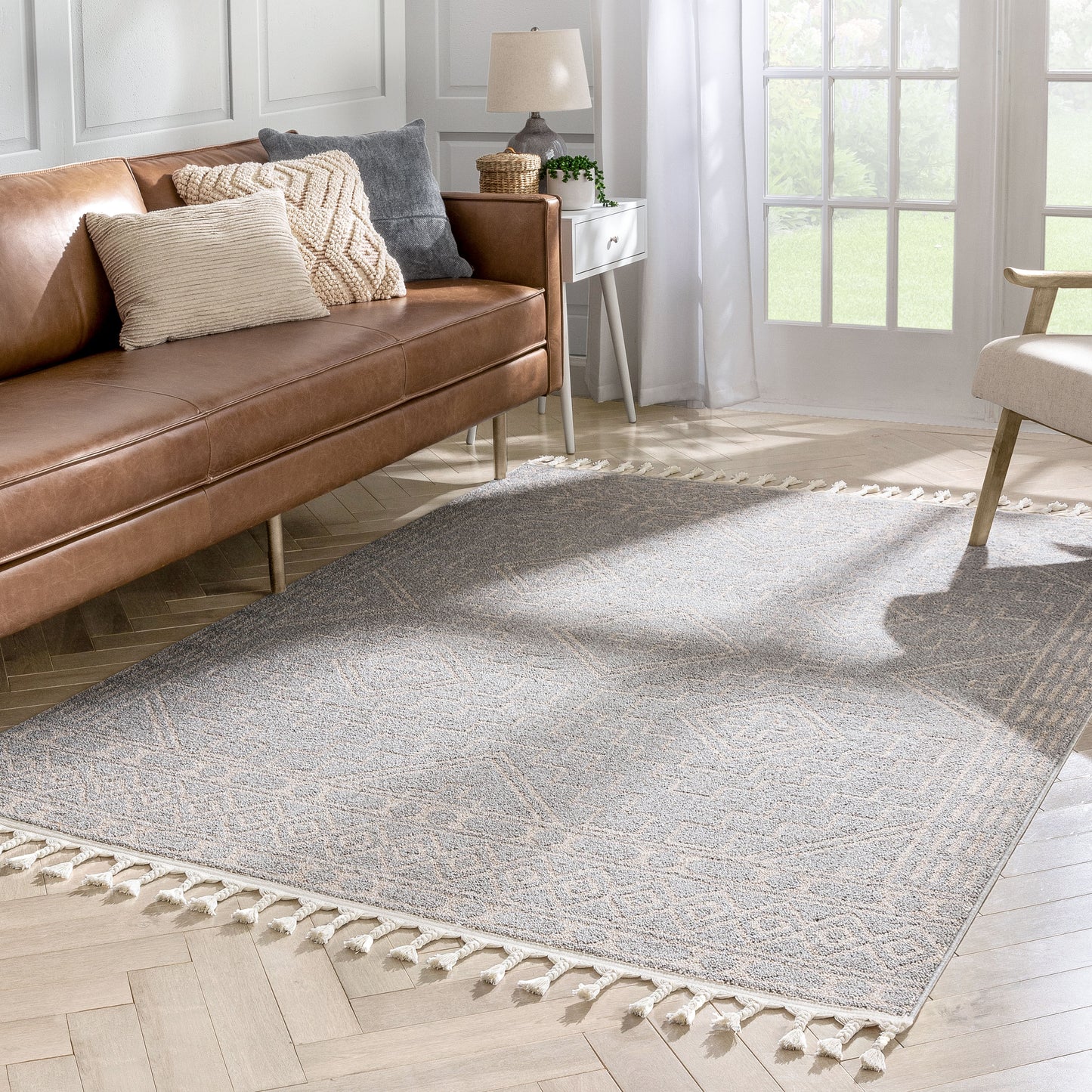 Zafer Tribal Geometric Pattern Grey Kilim-Style RugLDL-217