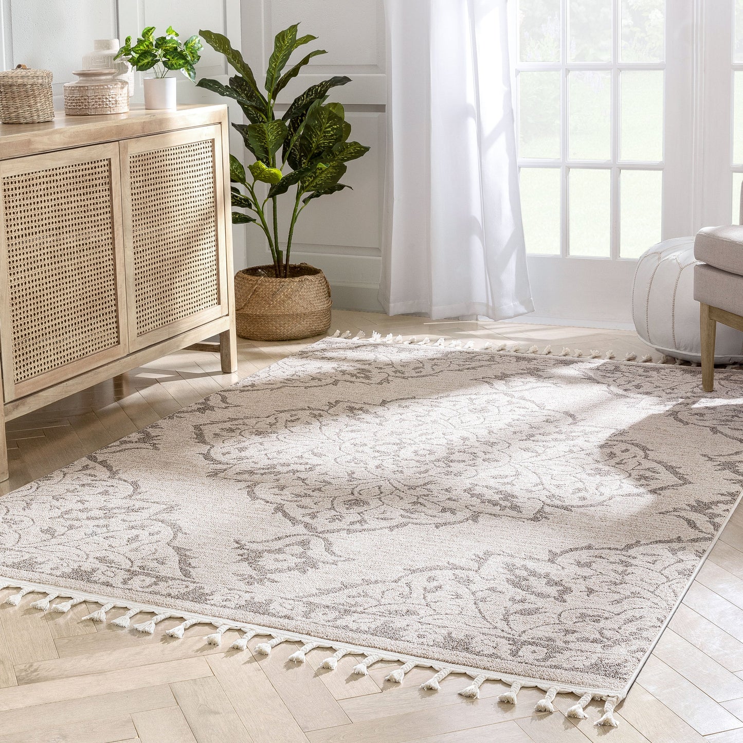 Mara Medallion Botanical Pattern Brown Beige Kilim-Style RugLDL-238