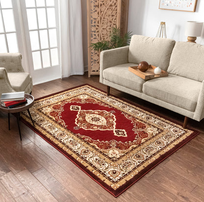Isfahan Medallion Red Traditional Rug 1970