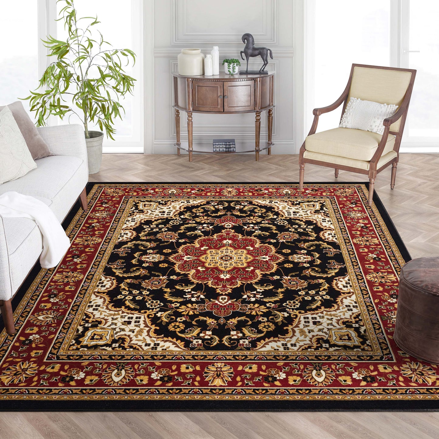 Medallion Kashan Black Traditional Rug 54103