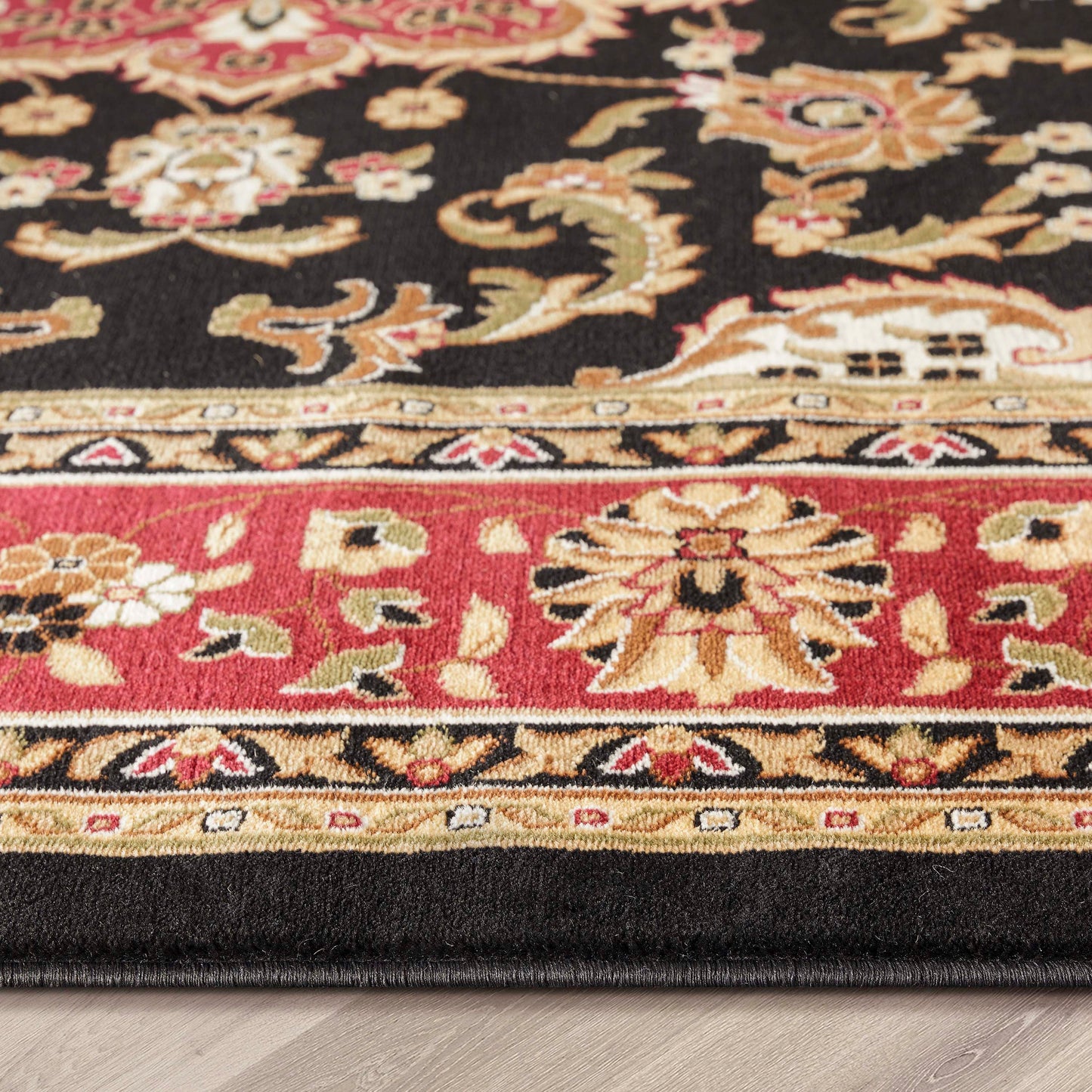 Medallion Kashan Black Traditional Rug 54103