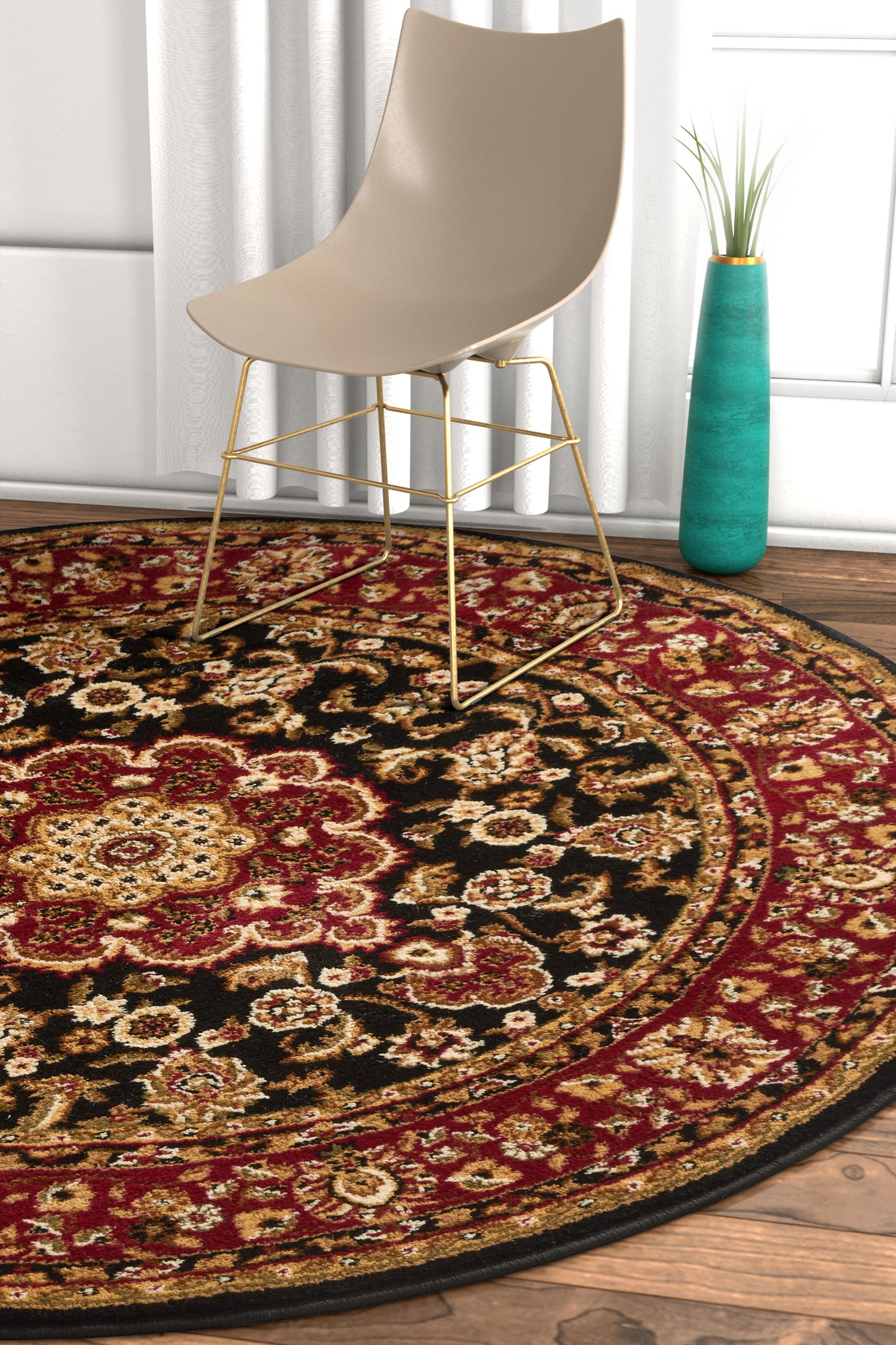 Medallion Kashan Black Traditional Rug 54103