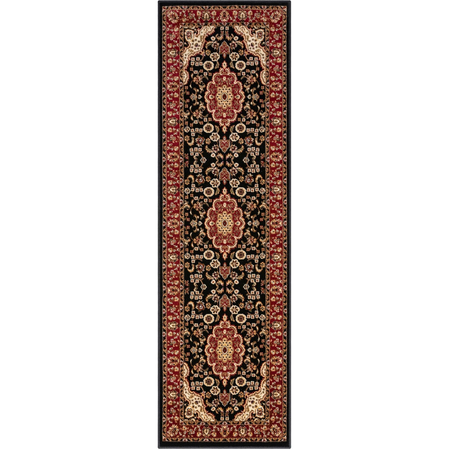 Medallion Kashan Black Traditional Rug 54103