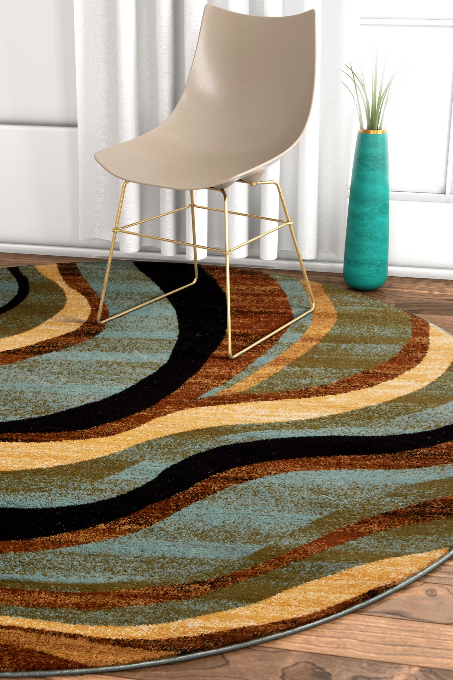 Nirvana Waves Multi Blue Modern Rug 54705