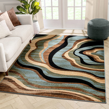 Nirvana Waves Multi Blue Modern Rug 54705