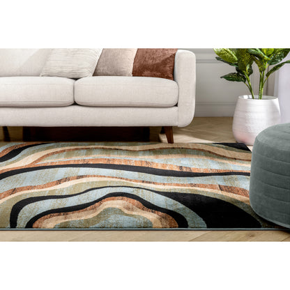Nirvana Waves Multi Blue Modern Rug 54705