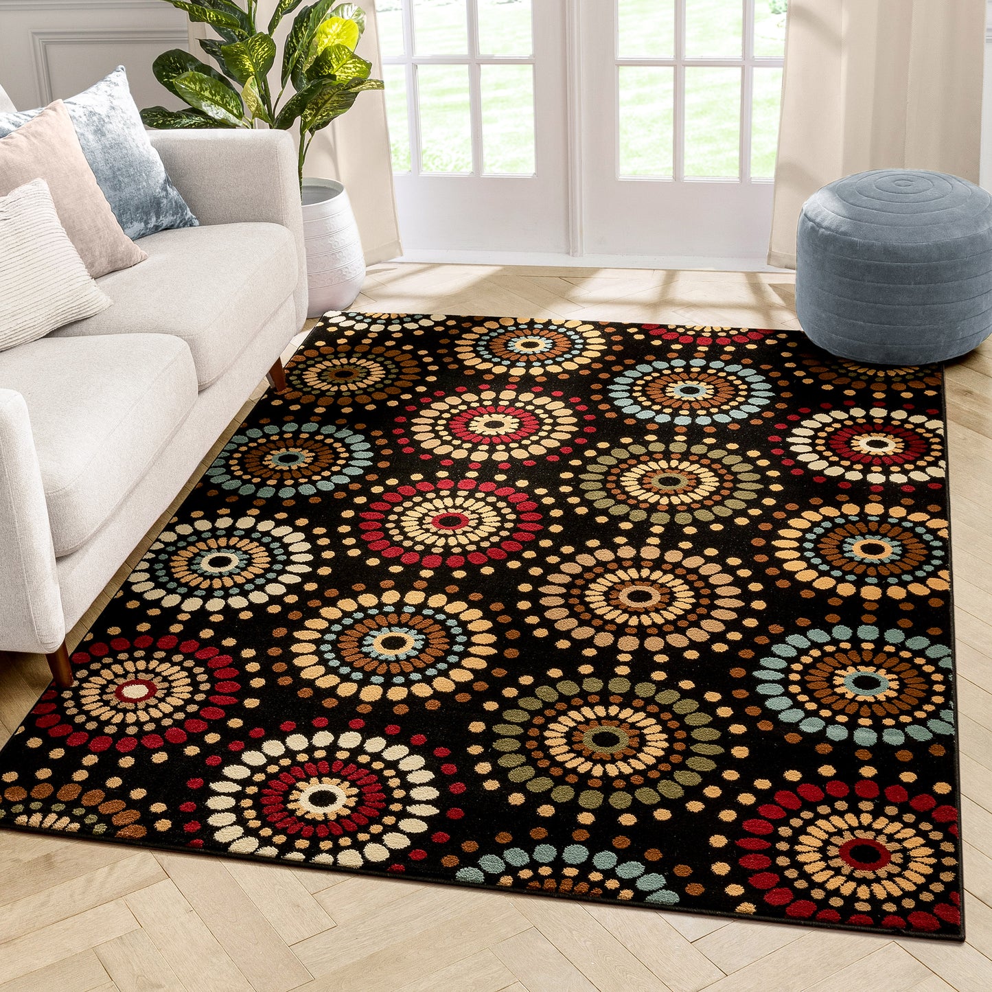 Orchid Fields Black Contemporary Rug 54763