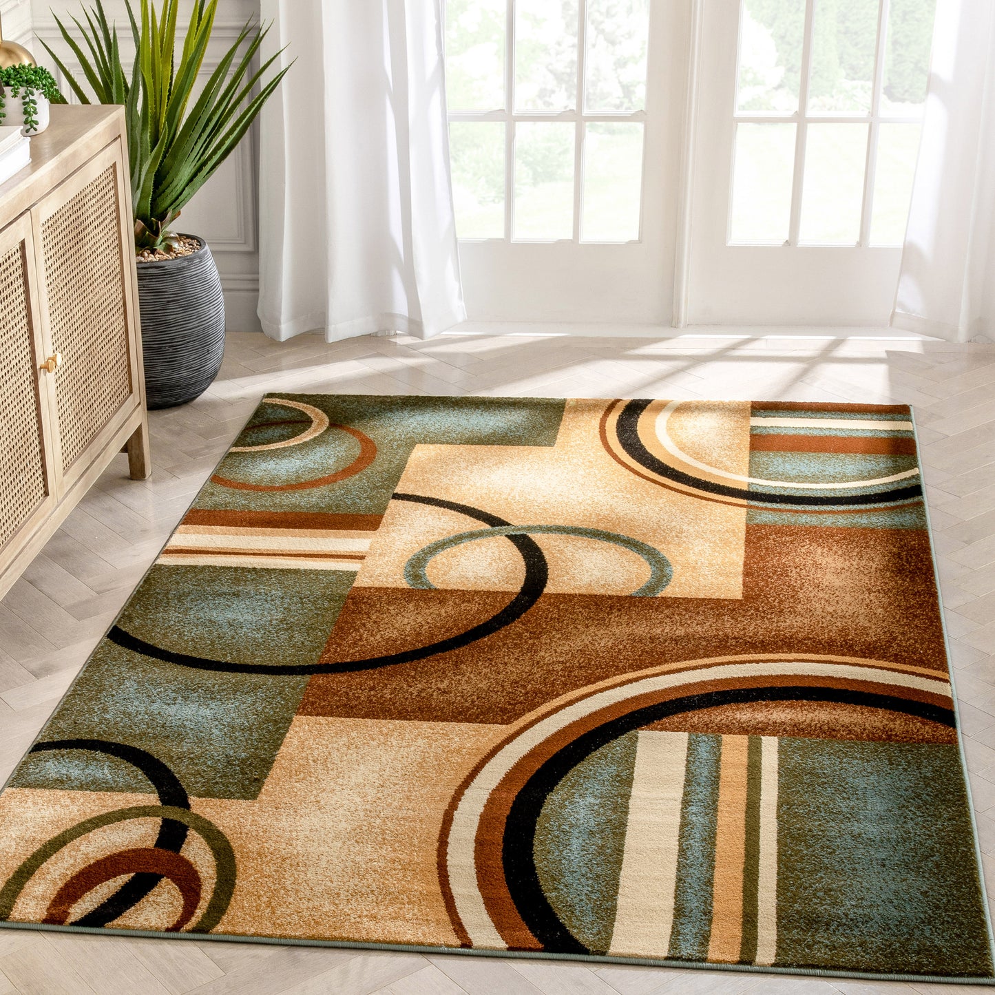 Arcs & Shapes Light Blue Modern Rug 54786