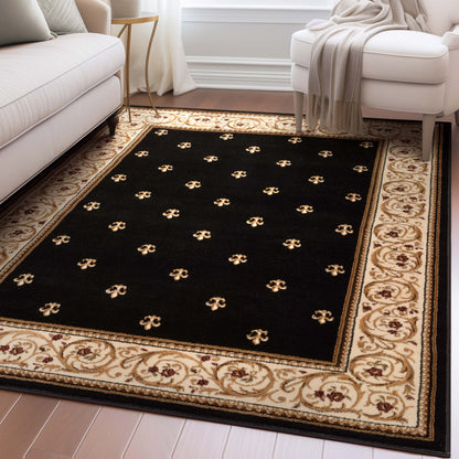 Barclay Fleur De Lis Black Rug 55003