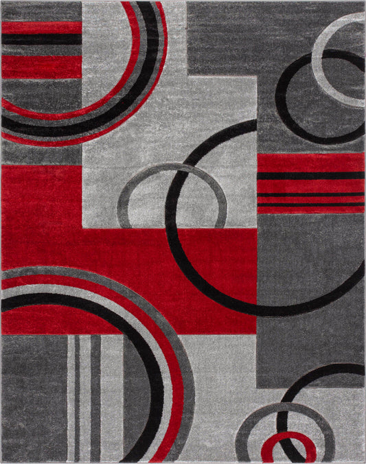 Galaxy Waves Grey Red Modern Geometric Rug 60010