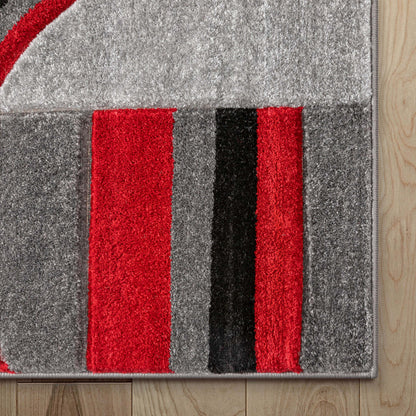 Galaxy Waves Grey Red Modern Geometric Rug 60010