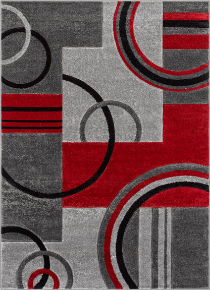 Galaxy Waves Grey Red Modern Geometric Rug 60010