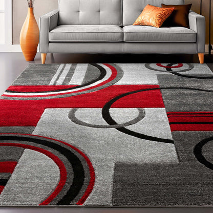 Galaxy Waves Grey Red Modern Geometric Rug 60010