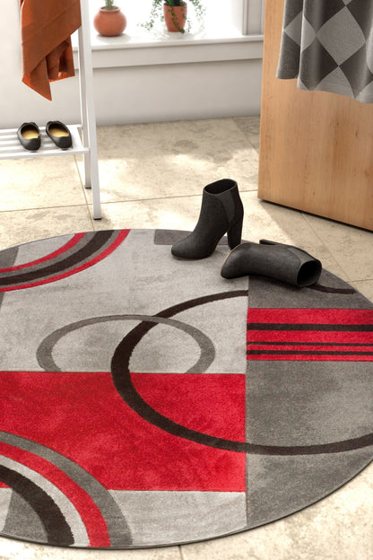 Galaxy Waves Grey Red Modern Geometric Rug 60010