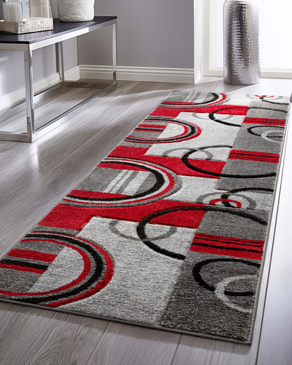 Galaxy Waves Grey Red Modern Geometric Rug 60010