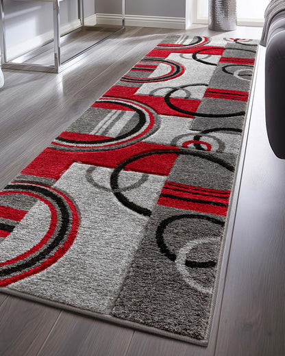 Galaxy Waves Grey Red Modern Geometric Rug 60010