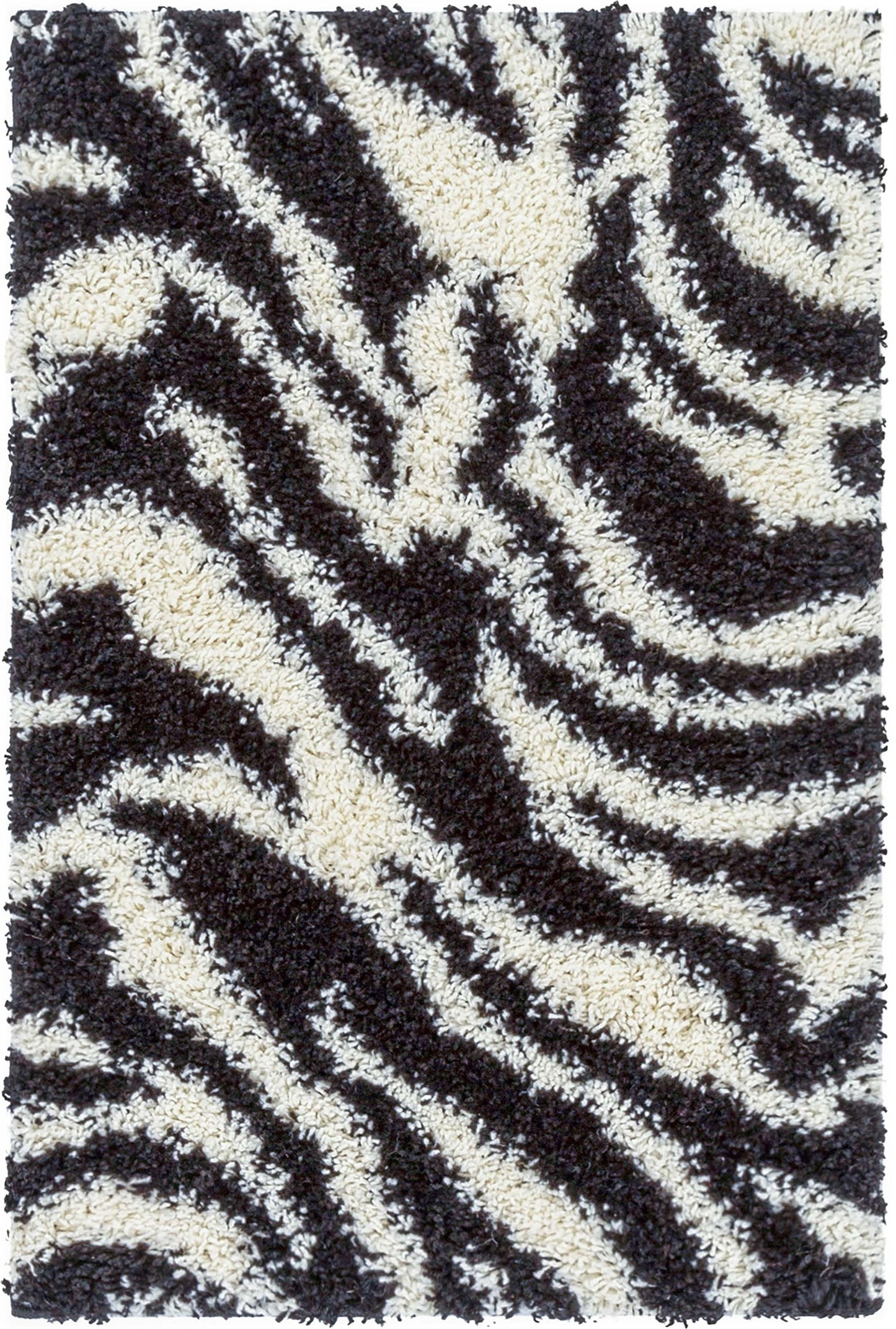Safari Zebra Black Contemporary Shag Rug 7033