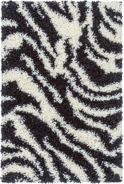 Safari Zebra Black Contemporary Shag Rug 7033
