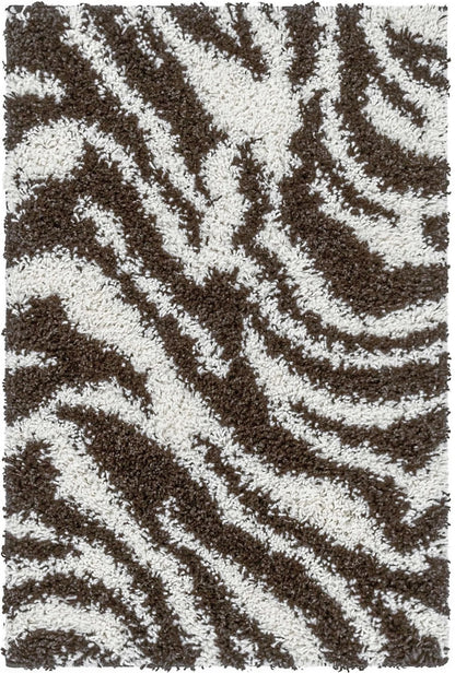 Safari Zebra Brown Contemporary Shag Rug 7038